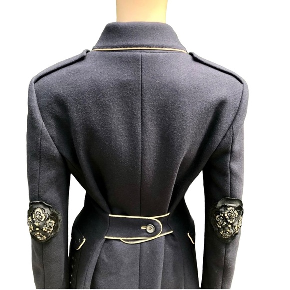 Prada NWTlong dark blue double breasted coat with crystal elbow patches Sz eu 42 - Picture 13 of 16